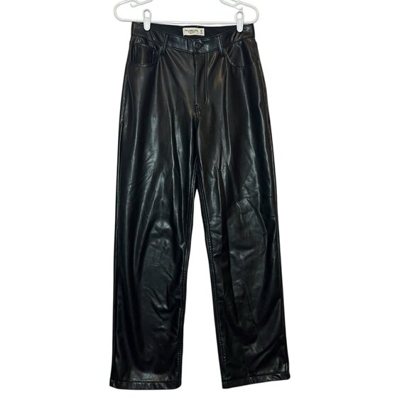 Abercrombie & Fitch Women 28/6 Curve Love Vegan Leather 90s Straight Pant Black - Picture 3 of 16